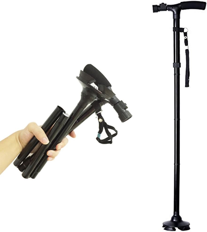 helang Led Light Old Man Folding Trekking Poles T-Handle Man Hiking Poles Cane Walking Stick for Elders Bastones para Ancianos