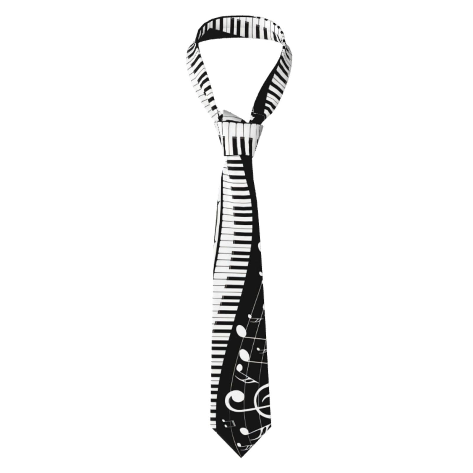 QGWDYYJQ Piano Keys with Musical Notes printed Men's Necktie Fashion Silk Tie Suit Tie