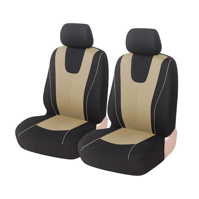 Capa para Banco Dianteiro Automotivo ZIMISI em Algodão Respirável Bege, com Capas para Encosto de Cabeça, Kit com 4 Peças