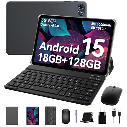 Zenva Tablet 10 Pulgadas, Tablet Android 15, 18GB RAM+ 128GB ROM(2TB TF), 6000 mAh, 5G WiFi, Widevine L1, Bluetooth 5.0, Tableta con Teclado y Raton - Ideal para Trabajo, Estudio, Jugar