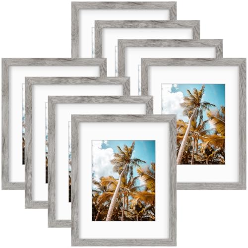 Image of Frametory, 11x14 Picture Frame with Mat for 8x10 Picture- - High Definition Glass Wide Molding - Preinstalled Wall Mounting Hardware (Gray, 8 Pack)