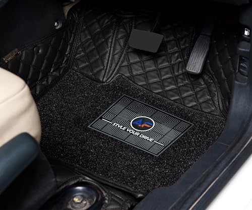 Image of Autofurnish Luxury 7D Car Mat Full Set for Mahindra XUV700 (6 Seater) 2024 || Luxury Leather Dual-Stitch Full Set 7D Car Floor Mat || 100% Waterproof || Color : Black Black