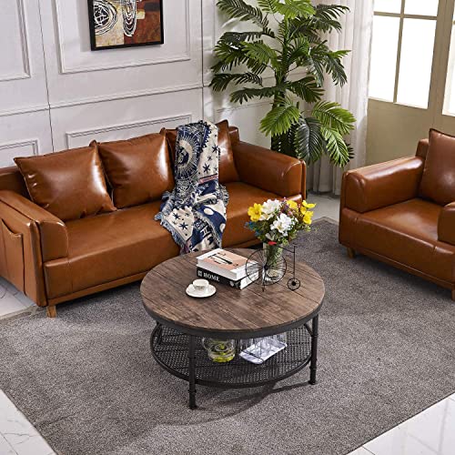 Greenforest Coffee Table Round Small Industrial 2-Tier Coffee Table With Storage For Living Room, Dark Walnut #TOP6