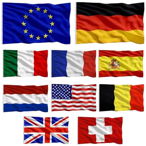 Banderas del país Banderas de países 10 piezas/set 3x5ft Vivid Fade resistente al mundo Las banderas del mundo incluyen la Unión Europea, Italia, Alemania, España, Países Bajos, Francia, Suiza, Gra
