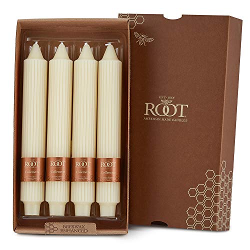 Root Candles 4-Count Unscented Dinner Candles Dripless Beeswax Enhanced Grecian Collenette Boxed Candle Set, 9-Inch, Ivory
