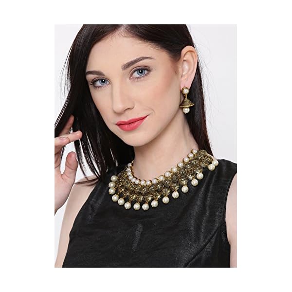 ZAVERI PEARLS Antique Look Designer Necklace Set with Pearl Drop - ZPFK5633 - Image 7