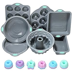 To encounter 31 Pieces Silicone Baking Pans Set, Nonstick Bakeware Sets, BPA Free Silicone Molds, with Metal Reinforced Frame More Strength, Light Grey