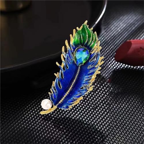 Image of Rhinestone Feather Brooches for Women Men,Vintage Animal Peacock Pin Gold /Silver /Blue / Crystal Diamond Lapel Pins Fashion Enamel Feather Leaf Brooch Elegant Dress Coat Pin Decor Wedding Christmas Birthday Jewelry
