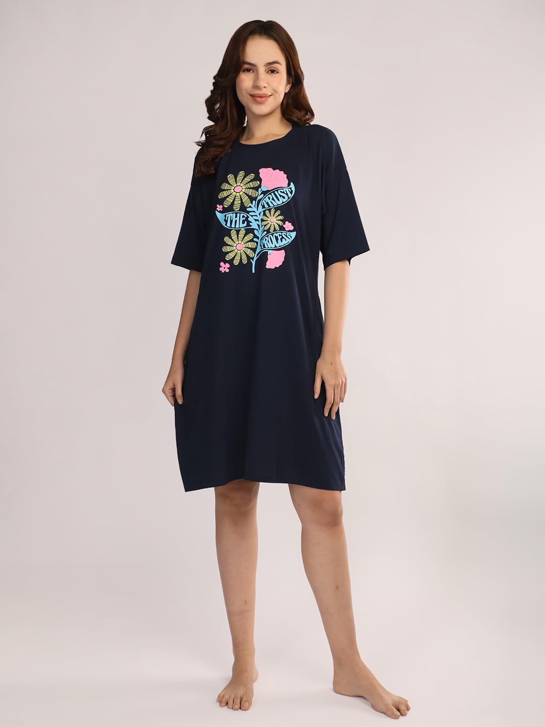 Duchess Mom T-Shirt Dress | Night Dress | Loose Fit | Pre and Post Pregnancy Navy - Image 6 thumbnail