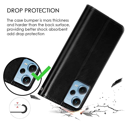 Image of WOW IMAGINE Shock Proof Flip Cover Back Case Cover for Xiaomi Redmi Note 12 Pro 5G (Flexible | Leather Finish | Card Pockets Wallet & Stand | Black)