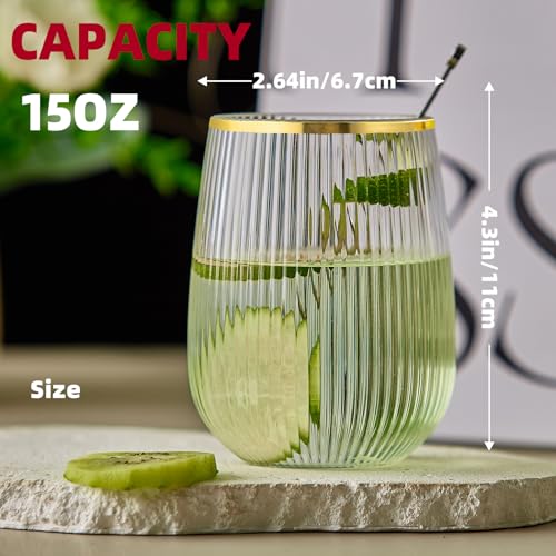Image of Lueumxc 36 Pack Plastic Wine Glasses, 15Oz Gold Rim Origami Disposable Wine Glasses Unbreakable Clear Plastic Cocktail Glasses Recyclable Shatterproof Reusable Wine Cups