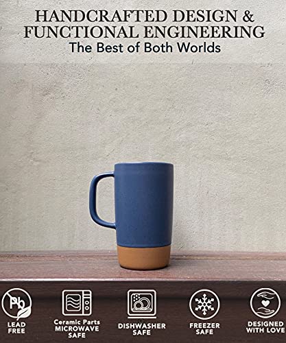 Mora Ceramics Large Tea Mug With Loose Leaf Infuser And Ceramic Lid, 18 Oz, Portable, Microwave And Dishwasher Safe, Tall Coffee Cup - Rustic Matte Ceramic Glaze, Modern Herbal Tea Strainer, Deep Blue #TOP2