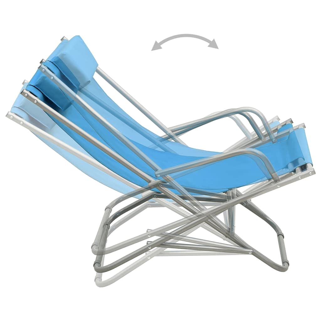 Chaises à Bascule, Lot de 2 en Acier Thermolaqué, Design Pliable avec Appui-Tête Rembourré, Rocking Chair Extérieur, Transat Jardin Exterieur,Bleu Acier, 69 x 61 x 94 cm