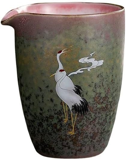 Kung fu teacup,Japanese Ceramic Gong Dao Bei, Chinese Crane Pattern Porcelain Teacup Cha Hai, Kung Fu Tea Fair Cup, Kiln Changed Retro Tea Serving Pitcher (Yellow) (Size : Green)