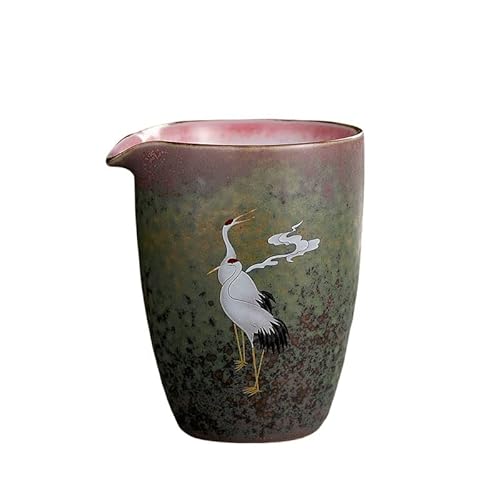 Taza de té de cerámica japonesa Gong Dao Bei, taza de té de porcelana con patrón de grúa china Cha Hai, taza de té Kung Fu, jarra de té retro cambiada al horno (verde)