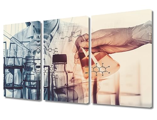 Image of 3 Panels Clinical Laboratory Wall Art Laboratory Research Concept Wall Pictures Posters & Prints Medical Prints for Wall Decor Giclee Wooden Framed Gallery-Wrapped Ready to Hang (36 inch Wx24 H)