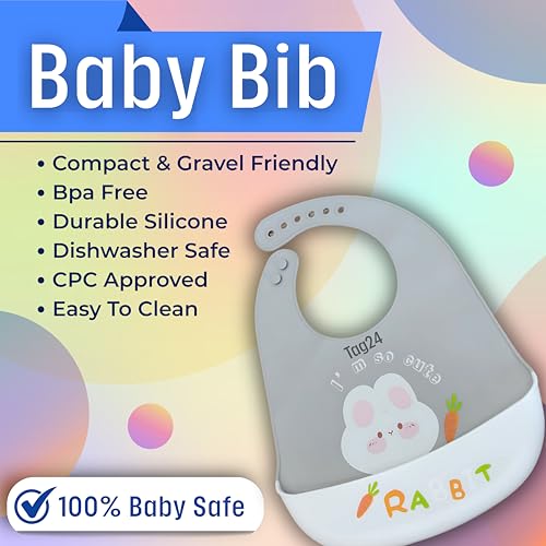 Image of Baby Bib for Feeding and Weaning Babies and Toddlers | Waterproof, Washable, Reusable | Adjustable Neckline with Buttons | Easy to Clean and Non-Messy Design