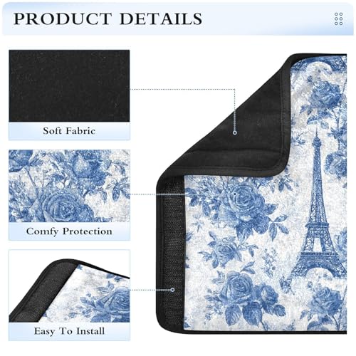 Image of 2 Pack Seatbelt Covers Seat Belt Cover Pad for Adults Boys Girls Car Seat Strap Covers Pads Cushion Universal Shoulder Strap Pad Protector for Backpack Camera Bag 6.5 Inch Blue Roses and Eiffel Tower