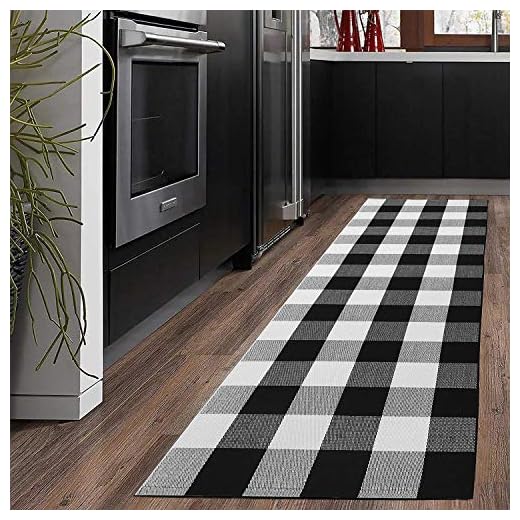 KaHouen Buffalo Check Runner Rug (24 x 71 Inches),Hand-Woven Buffalo Plaid Runner Rugs, Black and White Checkered Outdoor Rugs for Kitchen/Living Room/Bathroom/Laundry Room (2x6 ft, Checkered Carpet)