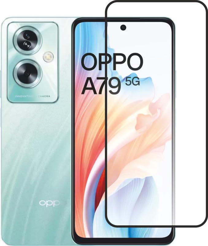 Image of Casodon Designed for Oppo A79 5G Tempered Glass Screen Protector Guard (Black) Full Screen Coverage with Easy Installation Kit