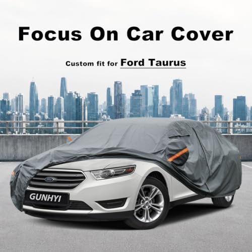 Image of GUNHYI Premium Car Cover Custom Fit Ford Taurus, 16 Layers Heavy Duty Car Cover Waterproof All Weather with Zipper Door for Sun Rain Snow Dust Uv Protection