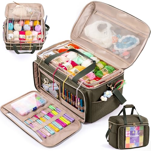 MYBAGZING Large Yarn Storage Bag,Crochet Bag Organizer,Yarn Bags for Crocheting,Crochet Storage Bag with Pockets for Crochet Hooks, Crochet Accessories,Knitting Bags,Gifts for Crocheters by MYBAGZING - Used condition - US$37.24