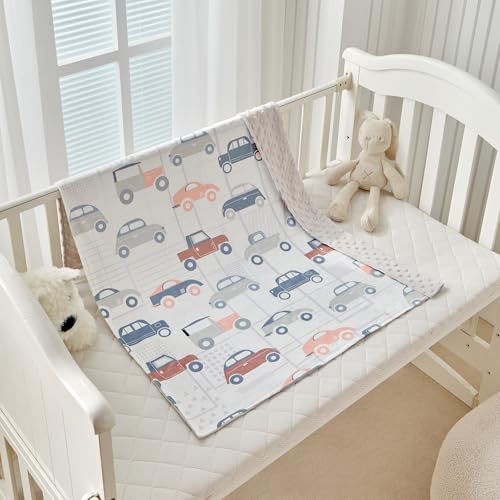 Image of DuShow Cars Baby Blanket for Boys - Ultra Soft Double Layer Minky Blanket with Dotted Backing, Lightweight Receiving Swaddle for Newborns & Toddlers, Nursery, Stroller, Carseat-30x40 Inches