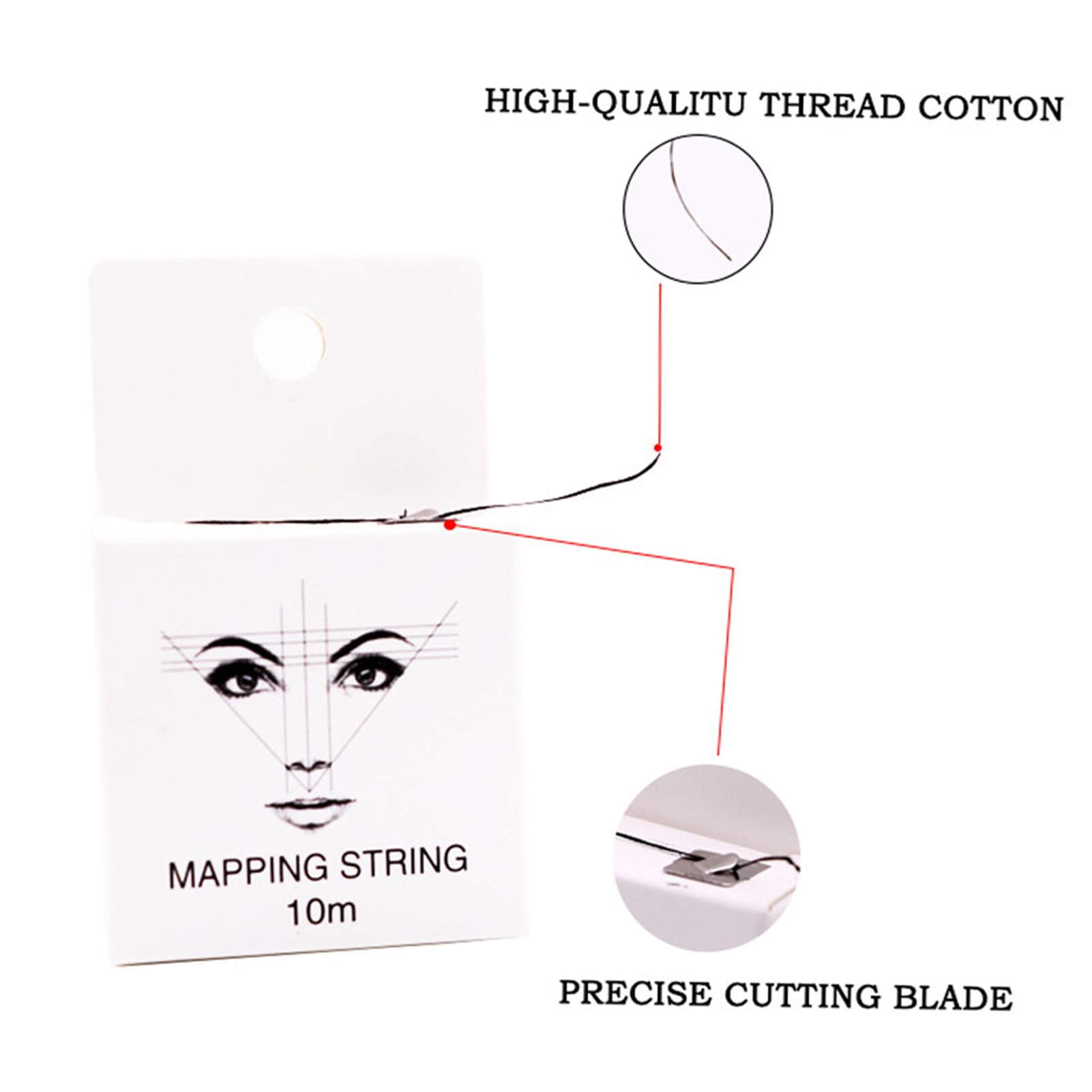 Cadena de Mapeo de Cejas, 10 M Preentintado, Hilo Marcador Para Microblading, Herramientas de Medición de Dibujo (Negro)