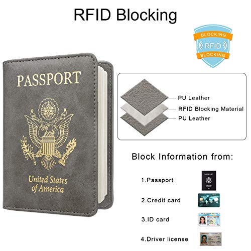 Image of WALNEW Passport Holder for Travel, RFID Passport Cover Wallet for Women Men, PU Leather Passport Book Card Holder Case with Pen, Travelling Essentials for Flying