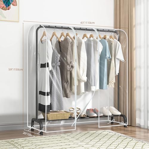 ZWMY Kleiderständer Abdeckung mit Reißverschluss, Transparente Kleidersäcke Große Kleiderschutzhülle für Kleidung, Staubschutz Aufbewahrungstasche für Anzug, Wasserabweisend, 150 x 50 x 110 cm