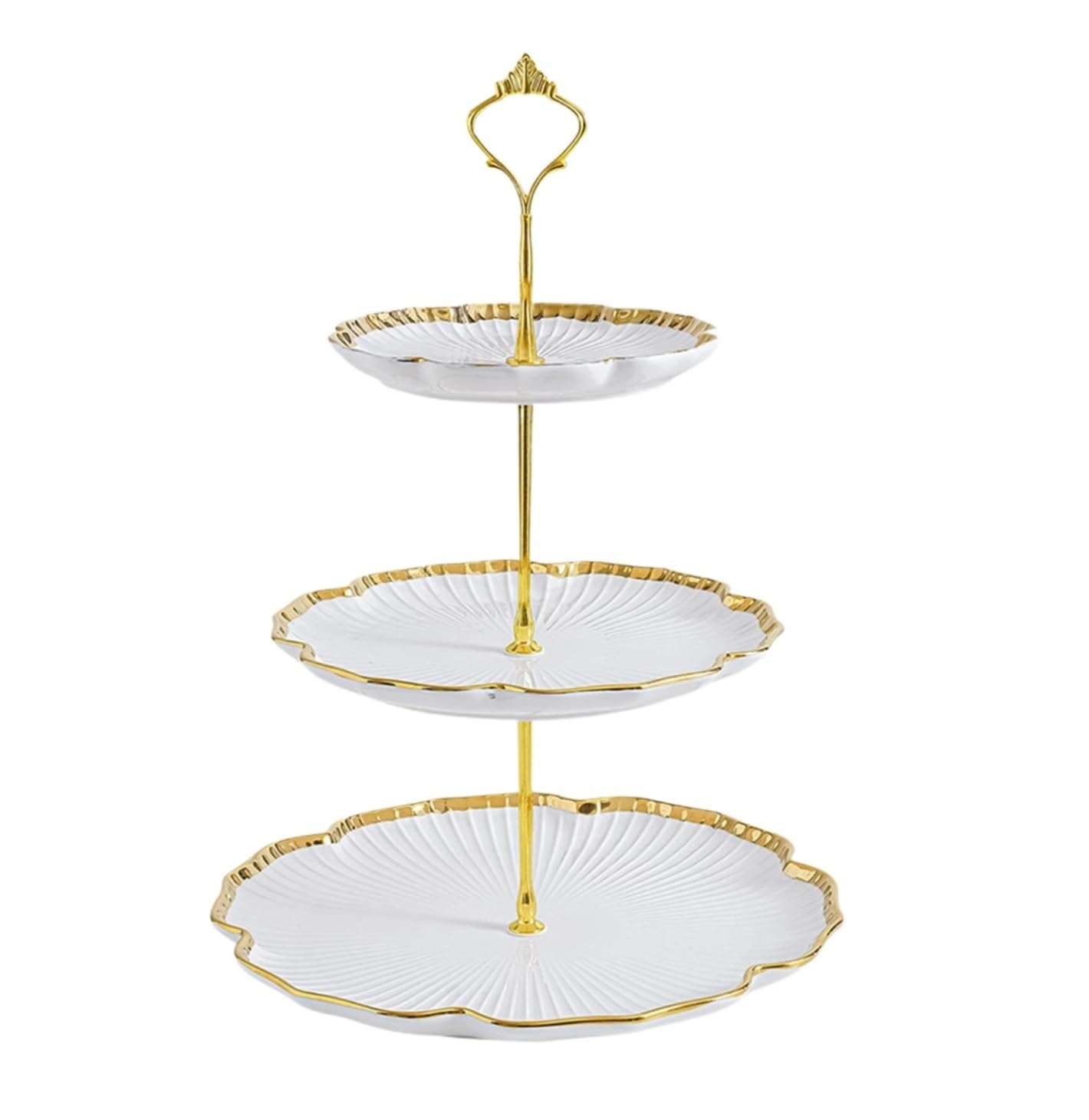 DANNMPX Cale Stand 3 Tier Ceramic Cake Stand Flower Shaped Tiered Tray Cupcake Stand Multifunctional Plate(White)