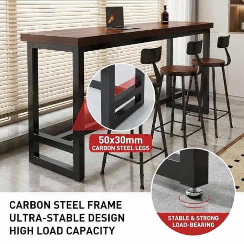 Mesa alta rectangular con marco de metal reforzado y sobre de madera maciza blanca 4