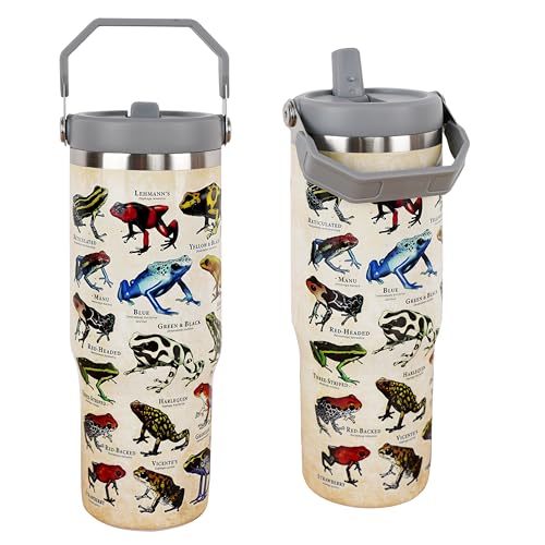 cahduenx 30 oz Frog Tumbler with Straw Handle, Vintage Frog Gifts for Women Men, Stainless Steel Insulated Water Bottle Coffee Cups for Home Office Travel
