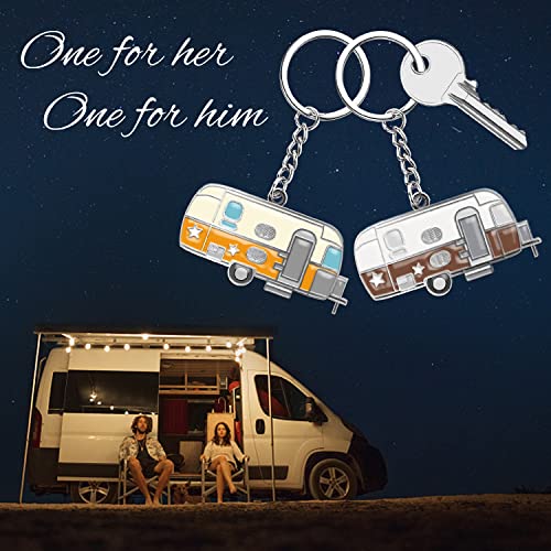 Image of Camper Keychain Happy RV Keyring RV Keychain Couples Keychain Set Gifts for Men Women Camping Accessories 2 Pack