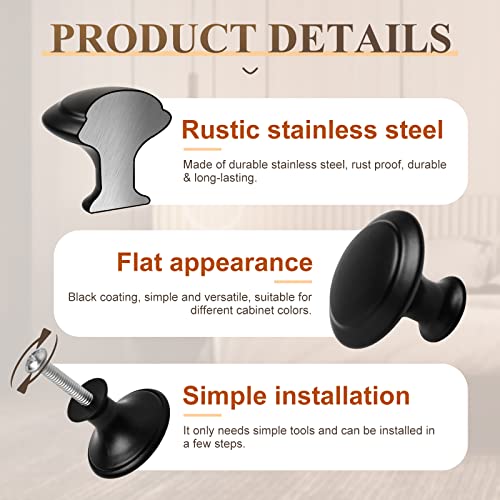 popokk 40 Pack Cabinet Knobs Round Kitchen Cabinet Knobs Drawer Knobs Black Round Cabinet Dresser Knobs Pulls Cabinet Hardware with Screws for Dresser Cabinets Drawer Handles Knobs - Thumbnail 3