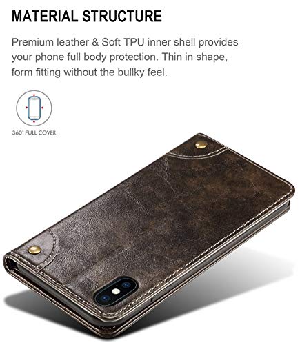 Sinianl Iphone Xs Case, Iphone X Case, Leather Wallet Folio Case Book Design Flip Cover With Stand And Id Credit Card Slot Magnetic Closure For Iphone Xs/X Black #TOP3