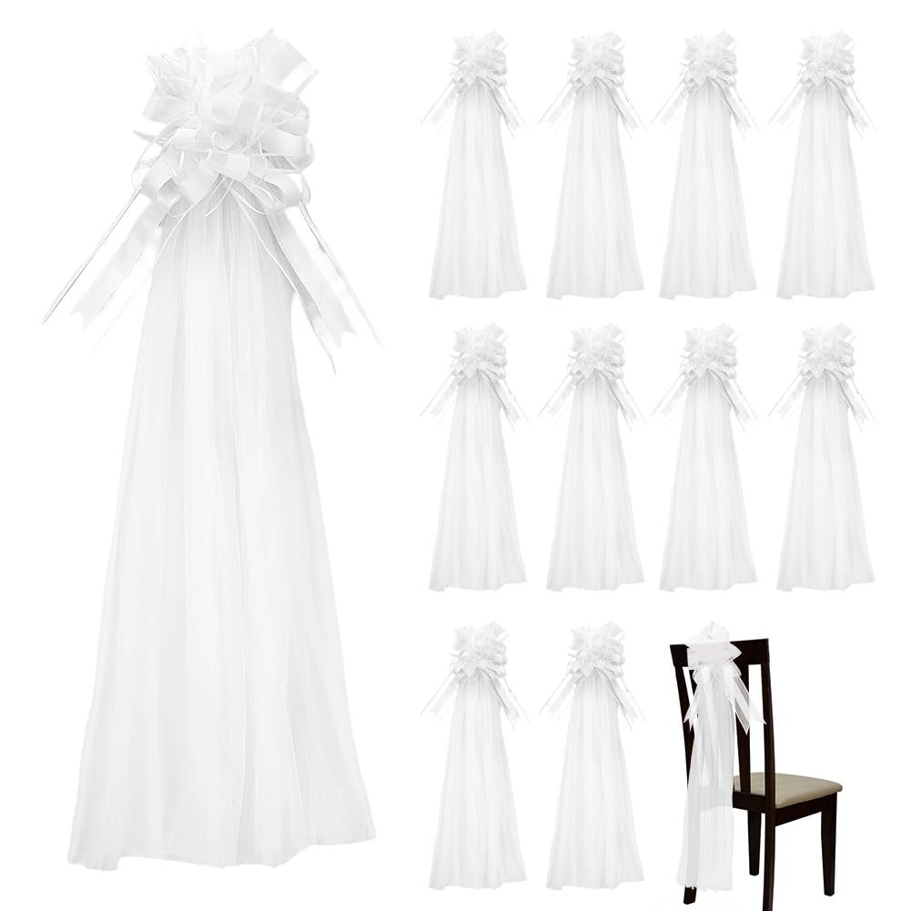 AHANDMAKER Set di 12 fiocchi grandi per matrimoni, con code di tulle lunghe 899,2 cm, decorazioni per corridoi nuziali, per addio al nubilato, ricevimenti, cerimonie, anniversari, feste di Natale