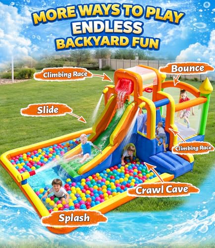 HuaKastro 19×13FT Giant Water Slide Bounce House for Big Kids 3-12, Inflatable Water Park with Tall Slide, Huge Splash Pool, 3 Climbing Routes, Water Cannon & Sprayers, Kids Backyard Party