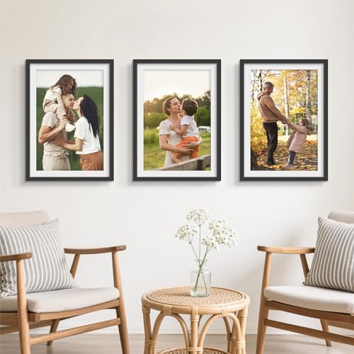Picrit 19x27 Picture Frame 3 Pack, Black Poster Frame, Display Poster 16 x 24 with Mat or 19 x 27 without Mat for Horizontal or Vertical Wall Mounting