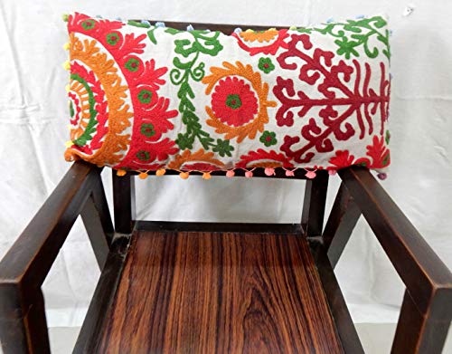 Iinfinize IIN-CC-131 Suzani Pillow Cotton Cushion Cover Embroidery Pillowcase Vintage Cushion Cover Handmade Pillow Floral Design Cushion Case 12X24 Inch thumb #5