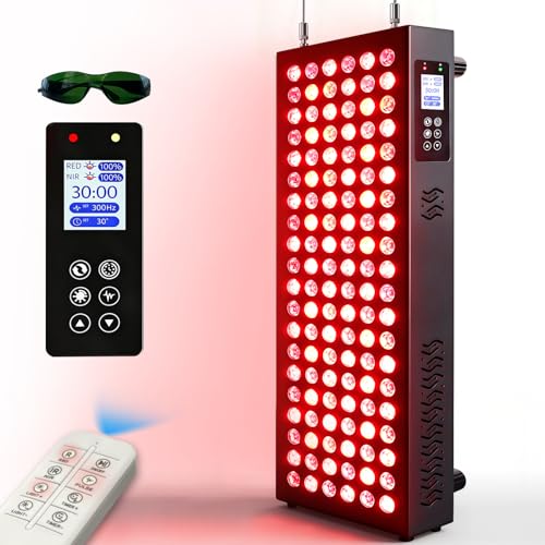 ShineMuse Infrarotlampe Panel 120 LEDs Rotlichlampe Dual-Chip 630-850nm 600W red light 5 Helligkeiten Rotlicht Panel mit Fernbedienung für Ganzkörper&Gesicht mit Shutzbrille und Timer