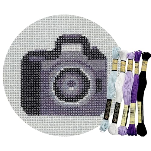 Image of Howie's Needlepoint Needlepoint Kits, 18CT Printed Embroidery Pattern Starter Kits, Stamped Patterns Canvas Kits(Digital Single-Lens Camera,5x5inch)