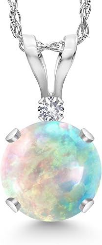 Gem Stone King Colgante de oro blanco de 14 quilates con zafiro creado blanco de imitación blanco de 0,32 quilates, Oro blanco, piedras preciosas,