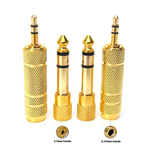 SiYear 3.5mm 1/8 inch TRS Plug to 6.35mm 1/4 inch Jack and 3.5mm Female to 6.35 Male Plug Gold Plated Set Audio Stereo Adapter Converter for Headphone, Microphone (4 -Pack) - Thumbnail 6