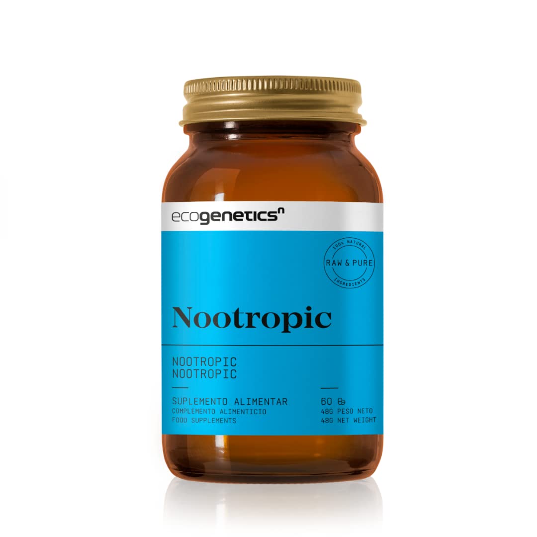 ECOGENETICS - Nootropic 60 Cápsulas | Potenciador Cerebral con Ginkgo Biloba, Vitamina B12 | Nootropicos Memoria y Concentracion | Complementos Alimenticios Veganos para Estudiantes