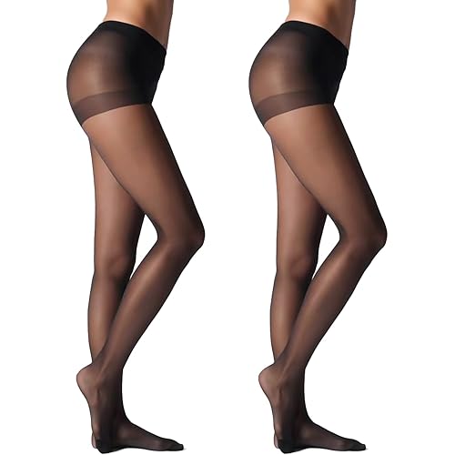 20D Sheer Black Tights for Women-Soft Stockings with Control Top Pantyhose