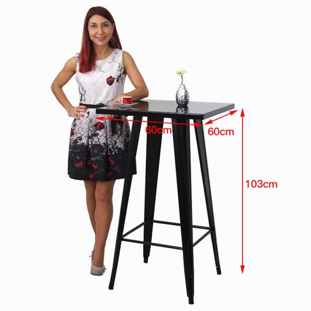 HUOLE Mesas Altas Mesa de Bar de Estilo Industrial para 2-4 Personas, Patas de Mesa de Metal Negro,Estructura de Acero,Tablero de Madera MDF,Mesa Alta de Bar, 60 * 60 * 110cm (Negro)