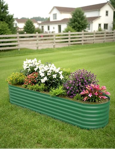 8x2x1.5ft Galvanized Raised Garden Bed - 18“ Tall Metal Planter Box for Vegetables, Flowers, Herbs, Rust-Resistant Outdoor Garden Box, Easy Assembly Raised Beds for Gardening, Green
