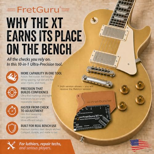 Image of FretGuru XT Metric+ Guitar String Action Gauge | Pro Fret Rocker, Bridge & Pickup Spacing Ruler | Advanced Ultra-Precision MOAGG Technology | Luthiers Guitar Setup Tool | Fret Height /Fret Wear Check
