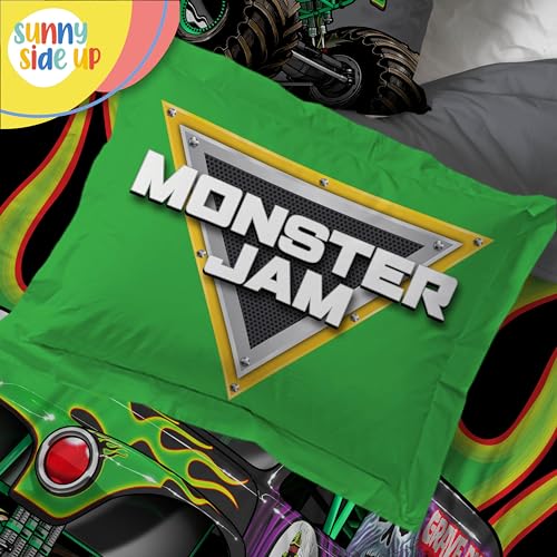 Image of Sunny Side Up Monster Jam Twin Comforter Set - 5 Piece Kids Bedding Includes Comforter, Sheets & Pillow Cover - Super Soft Trucks Microfiber Bed Set